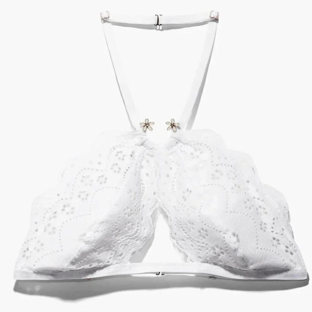 NWT Savage X Fenty Bombshell Broderie Lace Halter Bralette White - Picture 4 of 4